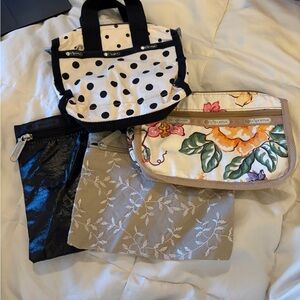 LeSportsac BUNDLE of 4 little pouches Wallets Makeup Tote Bags Cosmetic